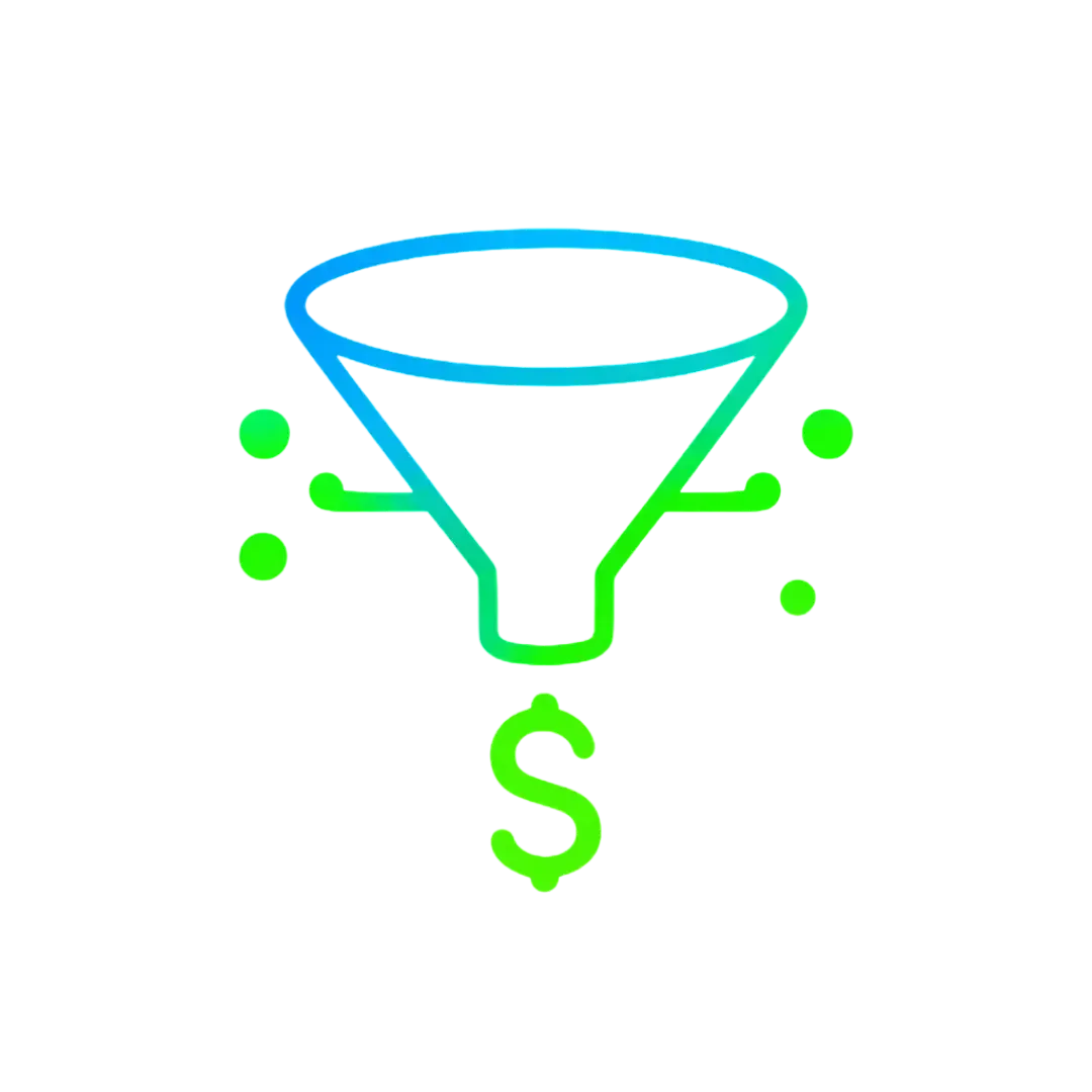 Glowing blue and green funnel icon on black background representing CalendarLynx AI analysis of conversion inefficiencies and data leakage in business workflows