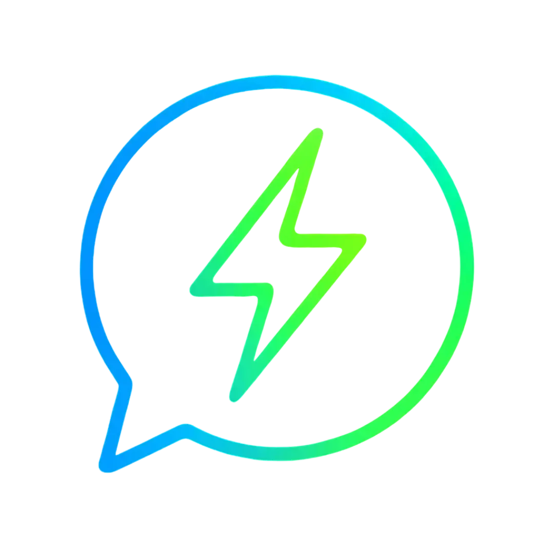 Glowing blue and green chat bubble with lightning bolt on black background representing CalendarLynx AI communication speed and intelligent automation