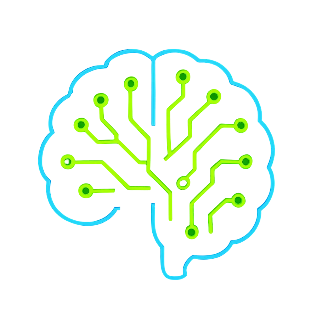 Glowing blue and green brain with circuit paths on black background representing CalendarLynx AI automation and machine learning technology