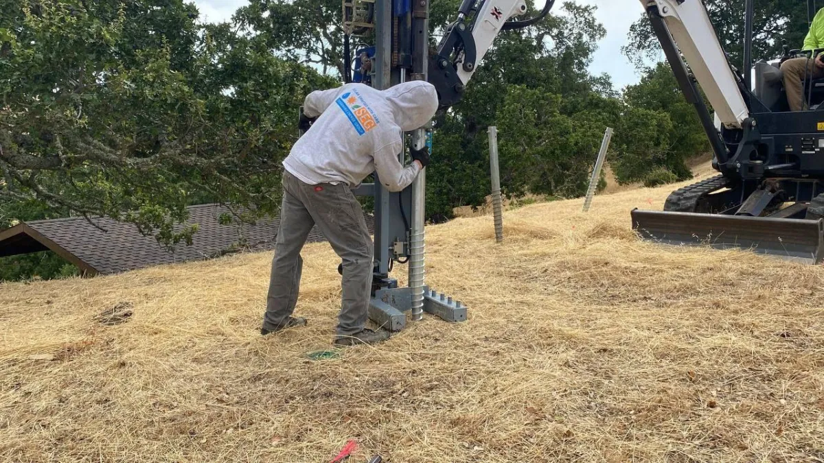 Boring large pole mounts for the ground mount racking