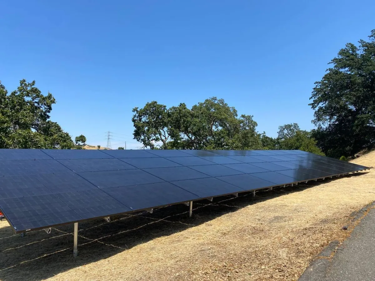 The completed solar array on the ground mounted custom racking