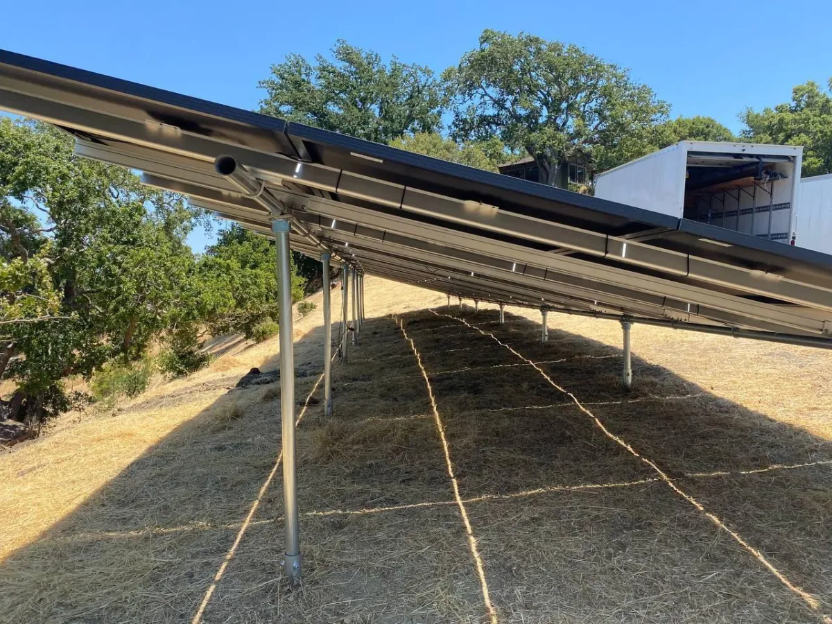 Solar panels installed on ground mount racking 
