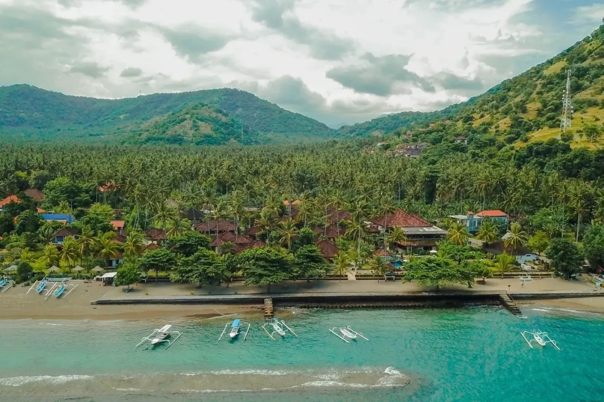 Candidasa coastline on Bali's peaceful east coast