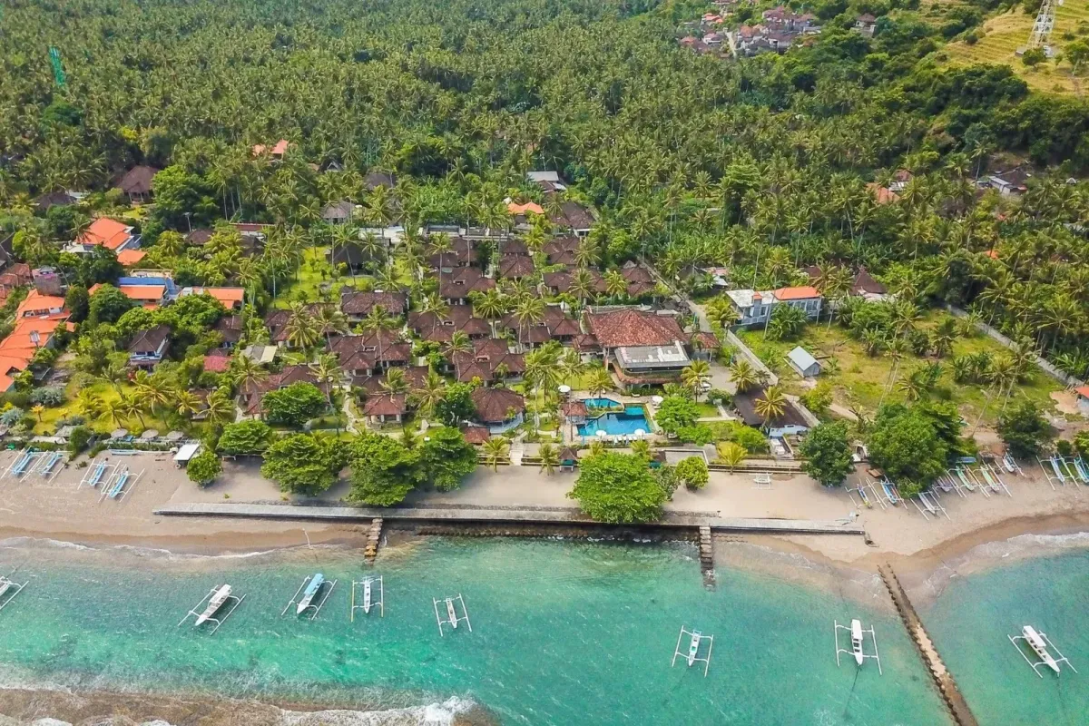 Aerial shot of Puri Bagus Candidasa