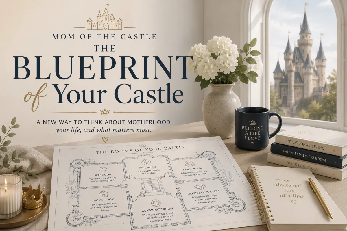 Illustration for The Blueprint of Your Castle, a motherhood framework that helps moms strengthen their mindset, family, home, relationships, and community through intentional self-reflection and personal growth.
