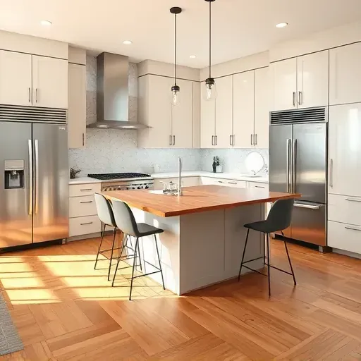 Fully renovated kitchen in Chillum MD with modern cabinetry, stainless steel appliances, quartz countertops, and hardwood flooring.