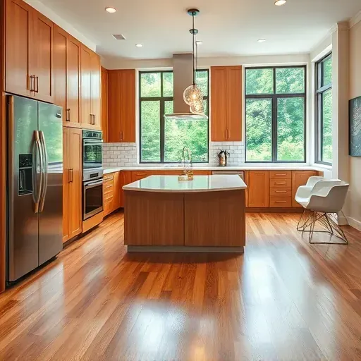 Modern Hyattsville kitchen remodel featuring oak cabinets, stainless appliances, quartz island, and natural light.