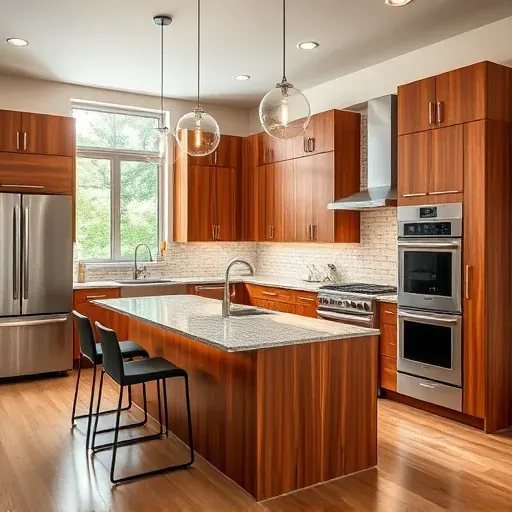 Modern Mount Rainier kitchen with sleek wood cabinetry stainless steel appliances granite island natural light greenery