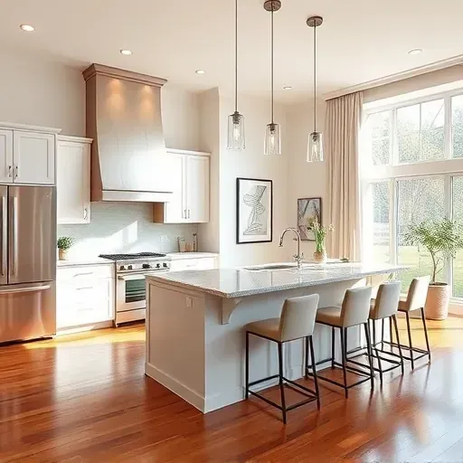 Modern kitchen remodel in Lanham MD featuring sleek cabinetry, quartz countertops, and stainless-steel appliances.