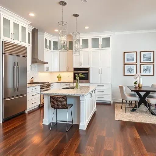 Modern kitchen remodel in Hanover MD showcasing sleek cabinetry, granite countertops, stylish island, and warm pendant lighting.