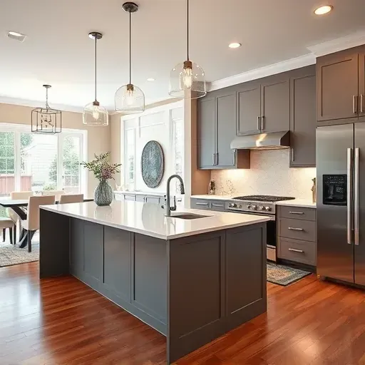 Modern remodeled kitchen in Suitland MD features sleek cabinetry, quartz island, and bright natural light with open layout.