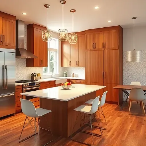 Freshly remodeled kitchen in Hyattsville MD with warm wood cabinetry, stainless steel appliances, and elegant decor.