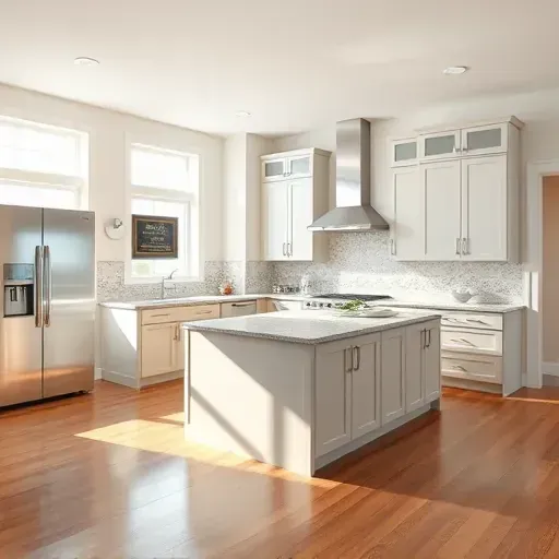 Modern kitchen remodel in Waldorf MD featuring sleek cabinetry, stainless steel appliances, and polished granite island.