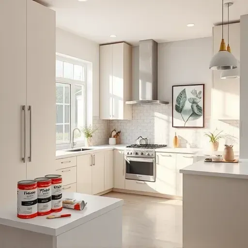 Freshly painted modern kitchen in Hyattsville MD with sleek cabinetry, smooth countertops, stylish backsplash, and natural light