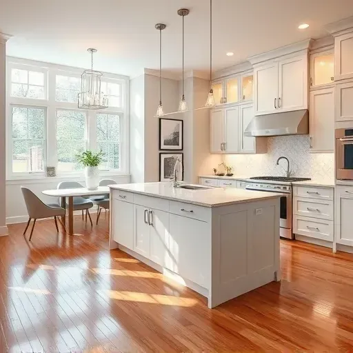 Modern Gaithersburg kitchen remodel featuring sleek cabinetry, quartz island, stainless appliances and inviting decor.