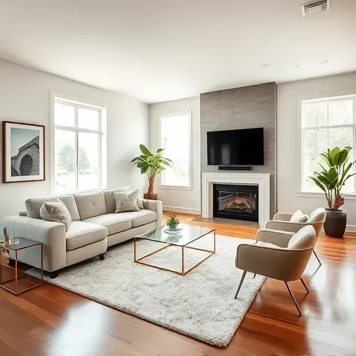 Modern living room in Fort Washington MD with sleek furniture, ample light, and elegant decor for refined living.