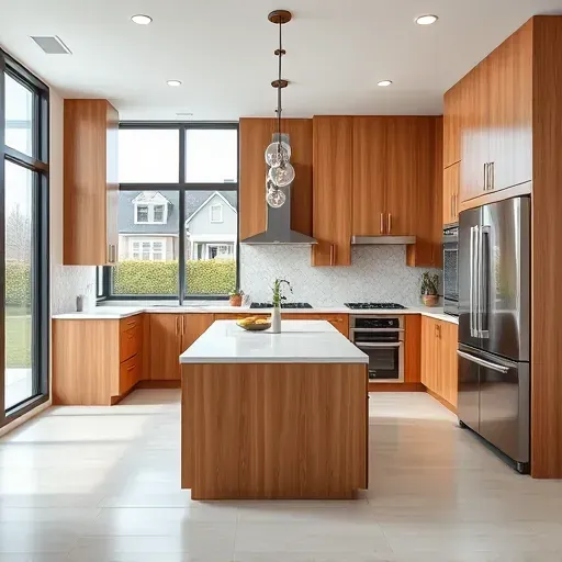 Kitchen remodeling in Hyattsville MD, featuring modern cabinetry, quartz countertops, and elegant pendant lighting.