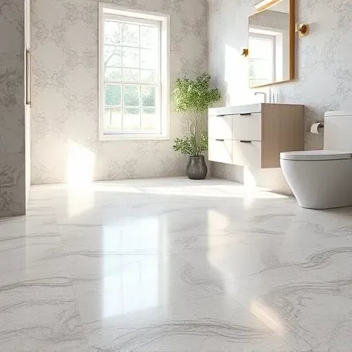 Newly installed seamless patterned bathroom flooring with natural light reflection in Hyattsville Maryland
