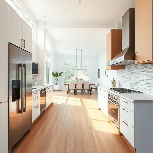 Modern kitchen remodel in District Heights, MD features sleek appliances, quartz countertops, and warm wooden accents.