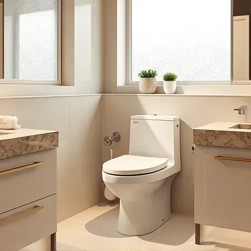 Clean modern bathroom in Hyattsville MD featuring a new white porcelain toilet with chrome fixtures and sleek decor