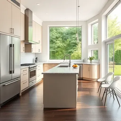 Recently remodeled kitchen in Mount Rainier with modern cabinetry, stainless steel appliances, and bright garden views.