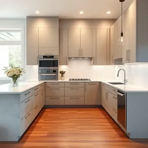 Remodeled kitchen in Hyattsville MD with matte cabinetry, marble island, stainless appliances, and warm LED lighting.