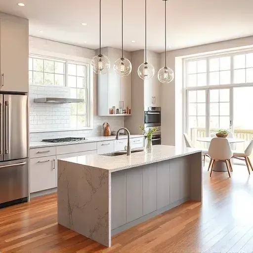 Sleek modern kitchen remodeling in Greenbelt MD with glossy cabinetry, granite countertops, and stylish subway tile backsplash.