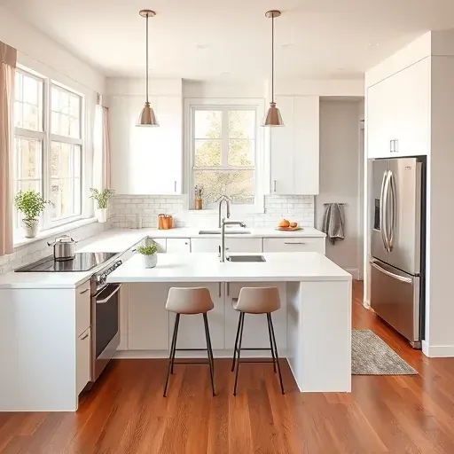 Modern kitchen remodel in Hyattsville MD with sleek cabinetry, quartz countertops, and stainless steel appliances.