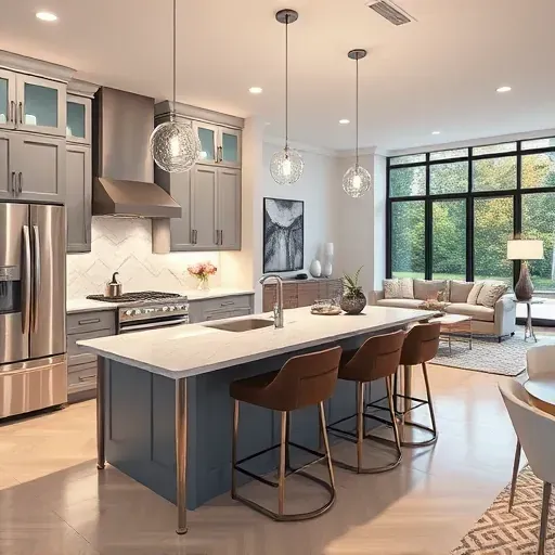 Modern kitchen remodeling in Oxon Hill with custom cabinetry, marble countertops, and upscale appliances. Elegant design.