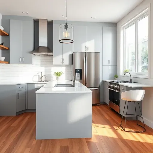 Modern Hyattsville kitchen featuring sleek matte cabinetry quartz countertops glossy subway backsplash stainless steel appliances hardwood floors and natural light