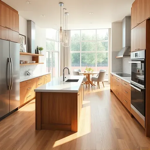 Renovated Laurel Maryland kitchen with quartz countertops stainless steel appliances wooden cabinetry hardwood floors and modern lighting