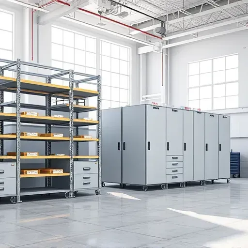 Modern organized storage units with labeled shelves and metal cabinets in a clean well-lit warehouse in Hyattsville MD