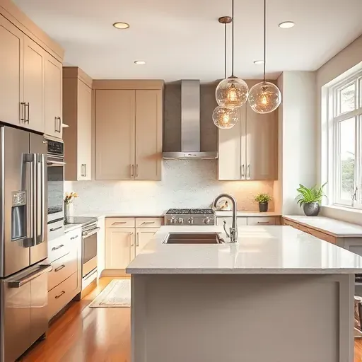 Renovated kitchen in Hyattsville MD with sleek cabinetry, quartz island, and inviting natural light from large windows.