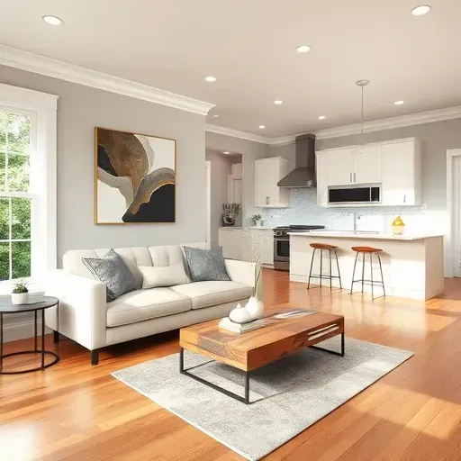 Sophisticated living room remodel in McLean VA with hardwood floors, modern decor, and abundant natural light.