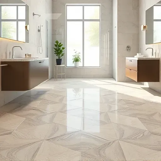 Newly installed modern ceramic bathroom flooring with beige, gray, and white patterns in a Hyattsville MD home