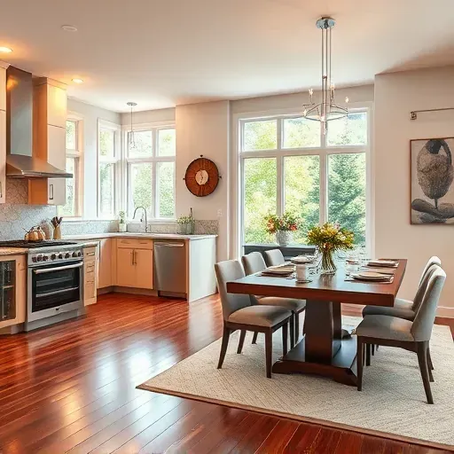 Completed remodeling project in Fort Washington MD featuring open-concept kitchen and elegant dining area with modern decor.