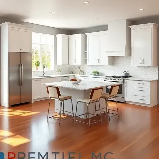 Elegant kitchen remodel in Greenbelt MD with high-end cabinetry, granite countertops, and abundant natural light.