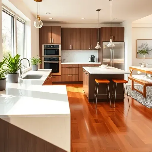 Contemporary kitchen remodel in Fort Washington MD with sleek cabinetry, quartz countertops, and natural light.