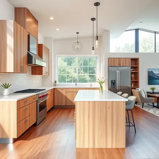 Renovated Capitol Heights MD kitchen with light wood cabinets quartz countertops stainless steel appliances and large window