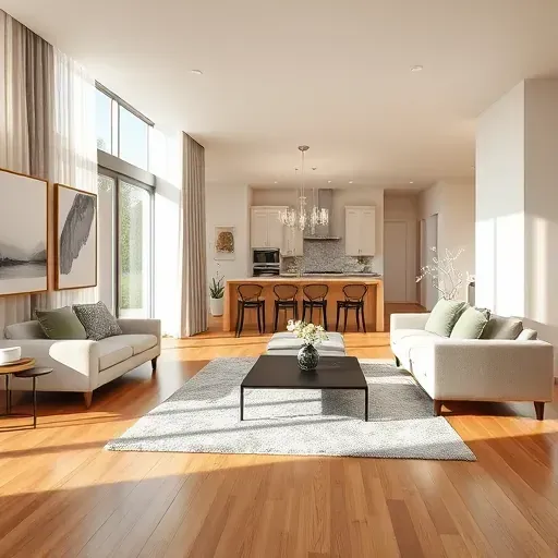 Elegant modern living room in McLean VA with contemporary furniture, natural light, and tasteful decor elements.