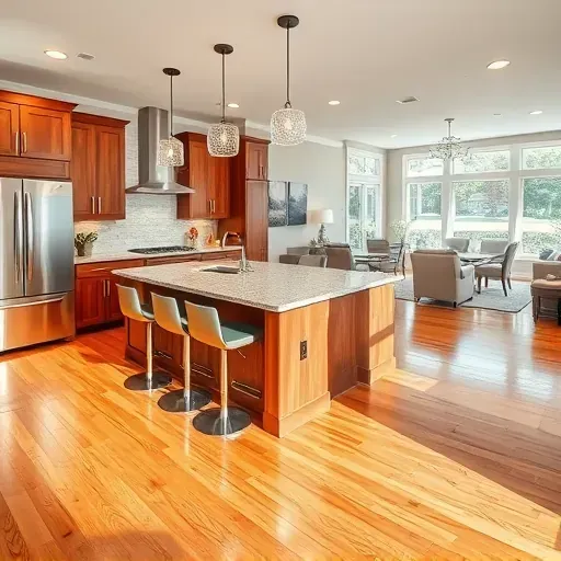Modern kitchen remodel in Oxon Hill MD featuring granite counters, stainless steel appliances, and elegant open layout.