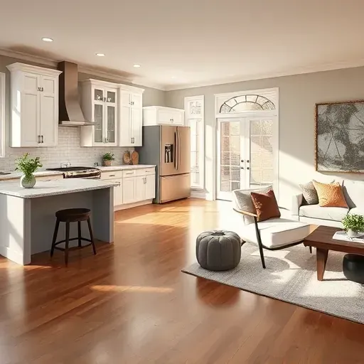 Remodeled kitchen in New Carrollton MD with modern cabinetry, high-end appliances, and elegant decor in natural light.