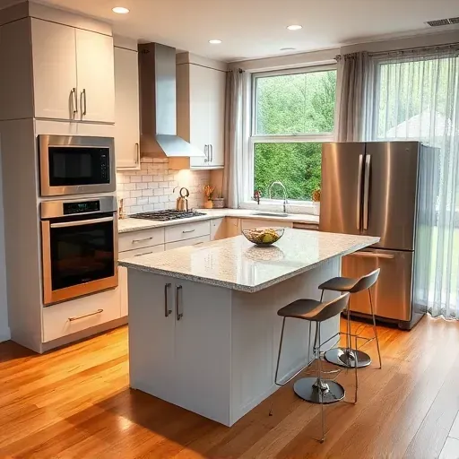 Renovated Fort Washington MD kitchen with granite counters custom cabinetry stainless steel appliances hardwood floors and natural light