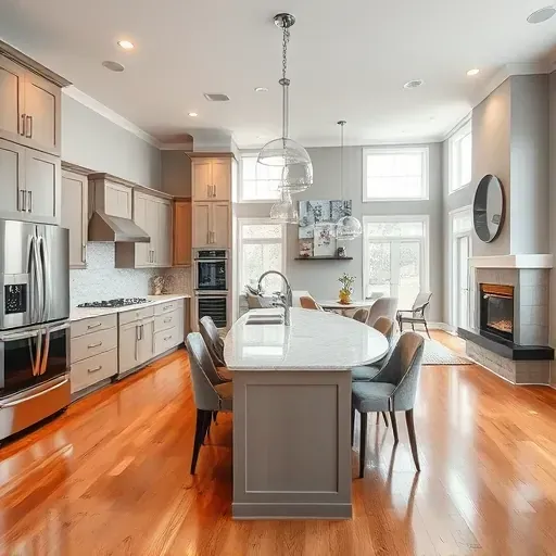 Modern kitchen remodel in Lanham MD featuring sleek cabinetry, polished granite, and elegant open floor plan with natural light.
