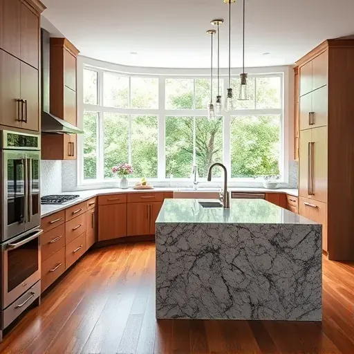 Modern renovated kitchen in Upper Marlboro MD with granite counters stainless steel appliances custom cabinets hardwood floors and natural light