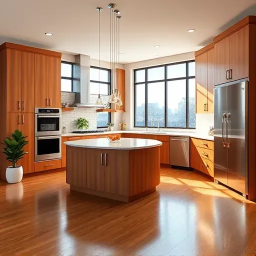 Renovated Oxon Hill MD kitchen with modern wood cabinets stainless steel appliances granite island natural light