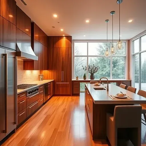 Modern Glen Burnie kitchen remodel featuring elegant cabinetry, high-end appliances, and a stylish dining area.