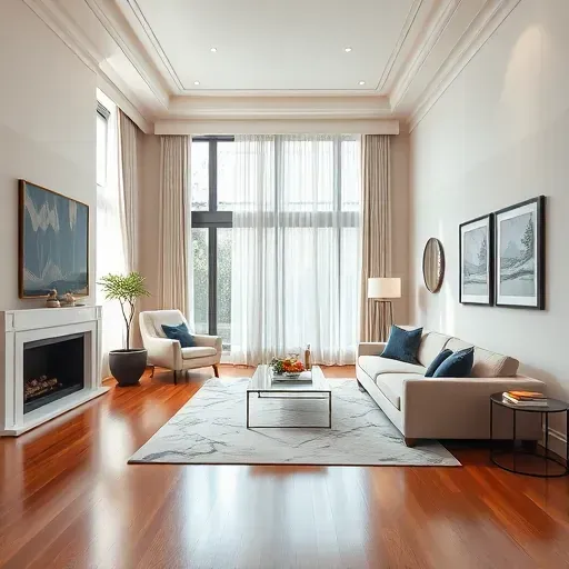 Spacious modern living room in Washington D.C. with high ceilings, sleek fireplace, and neutral decor accents.