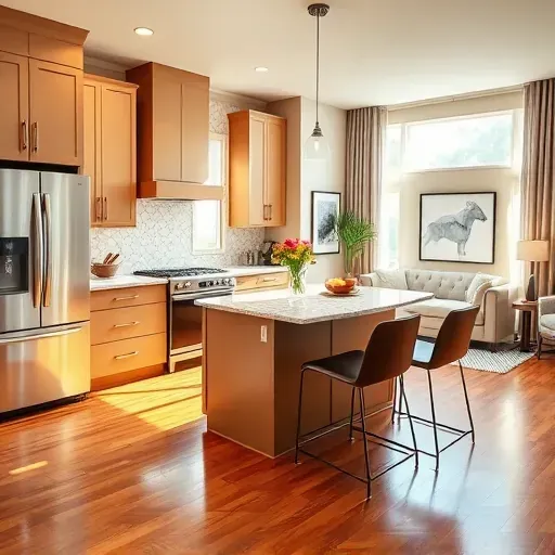 Modern kitchen remodel in Glen Burnie MD with sleek appliances, granite counters, soft-close cabinetry, and bright decor.