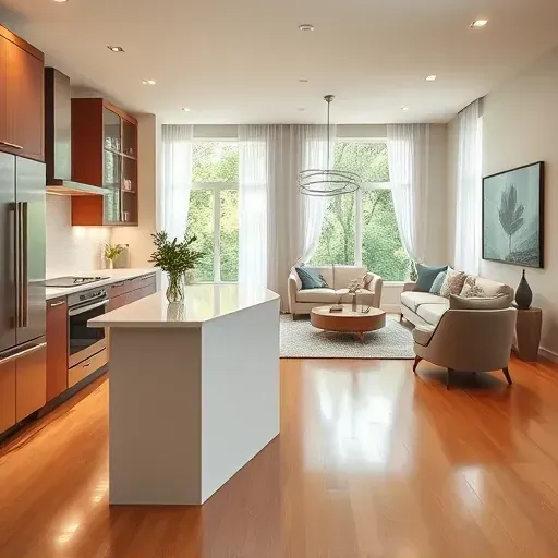 Modern kitchen remodel in New Carrollton, MD featuring quartz countertops, stainless appliances, and open floor plan.